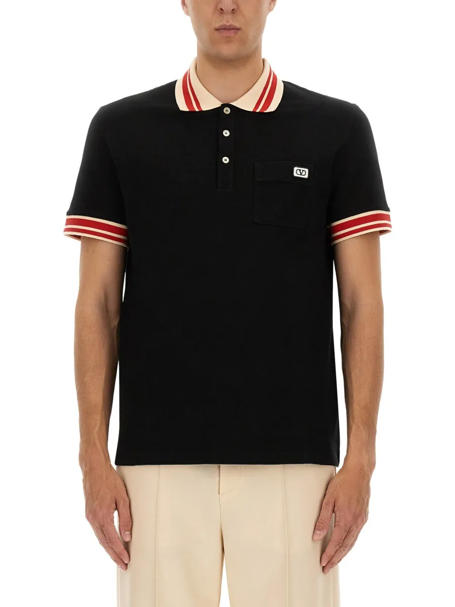 Cotton Pique Polo Shirt With "Vlogo" Patch sold by Wanan Luxury