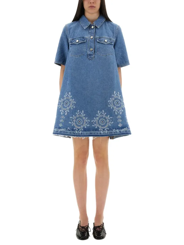 Mini Dress With Sangallo Embroidery made by Ganni