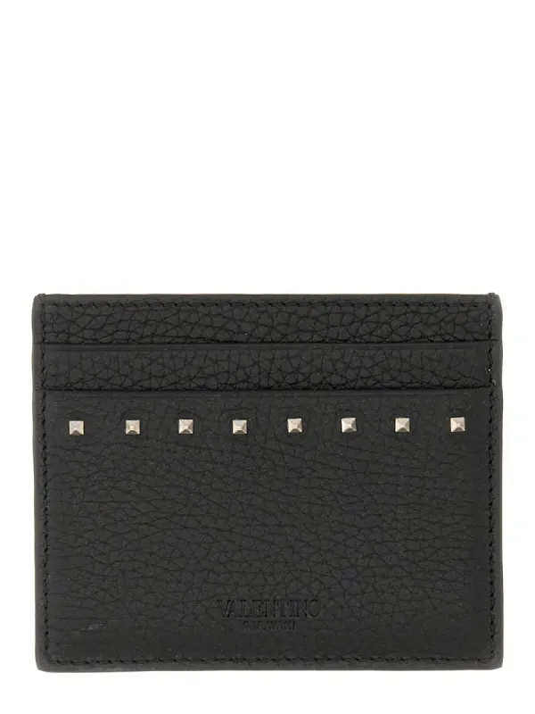 Garnet Calfskin "Rockstud" Card Holder sold by Wanan Luxury