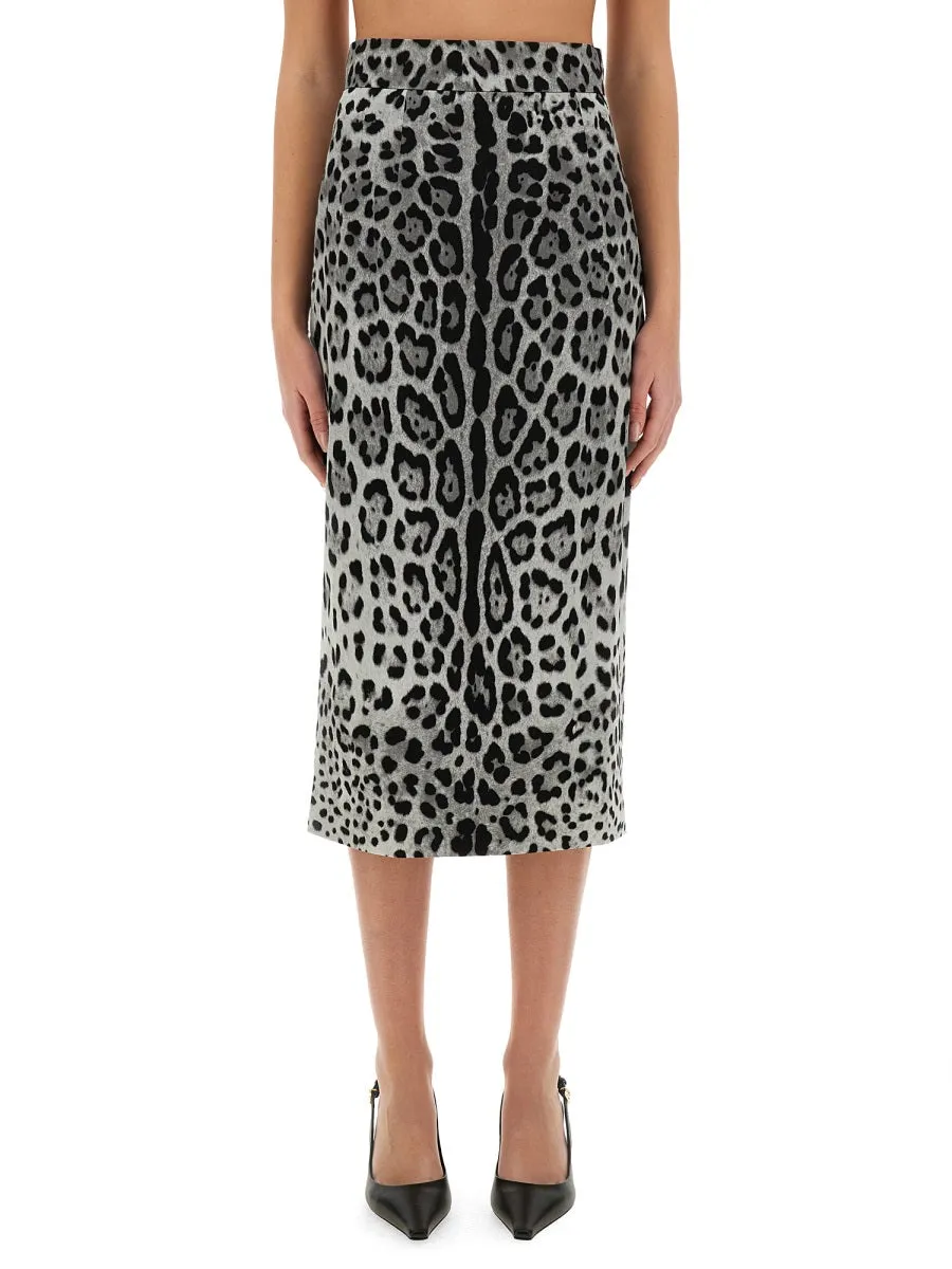 Leopard Print Charmeuse Longuette Skirt sold by Wanan Luxury