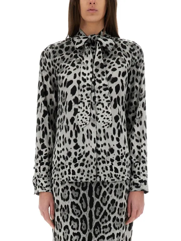 Leopard Print Bow Charmeuse Shirt sold by Wanan Luxury