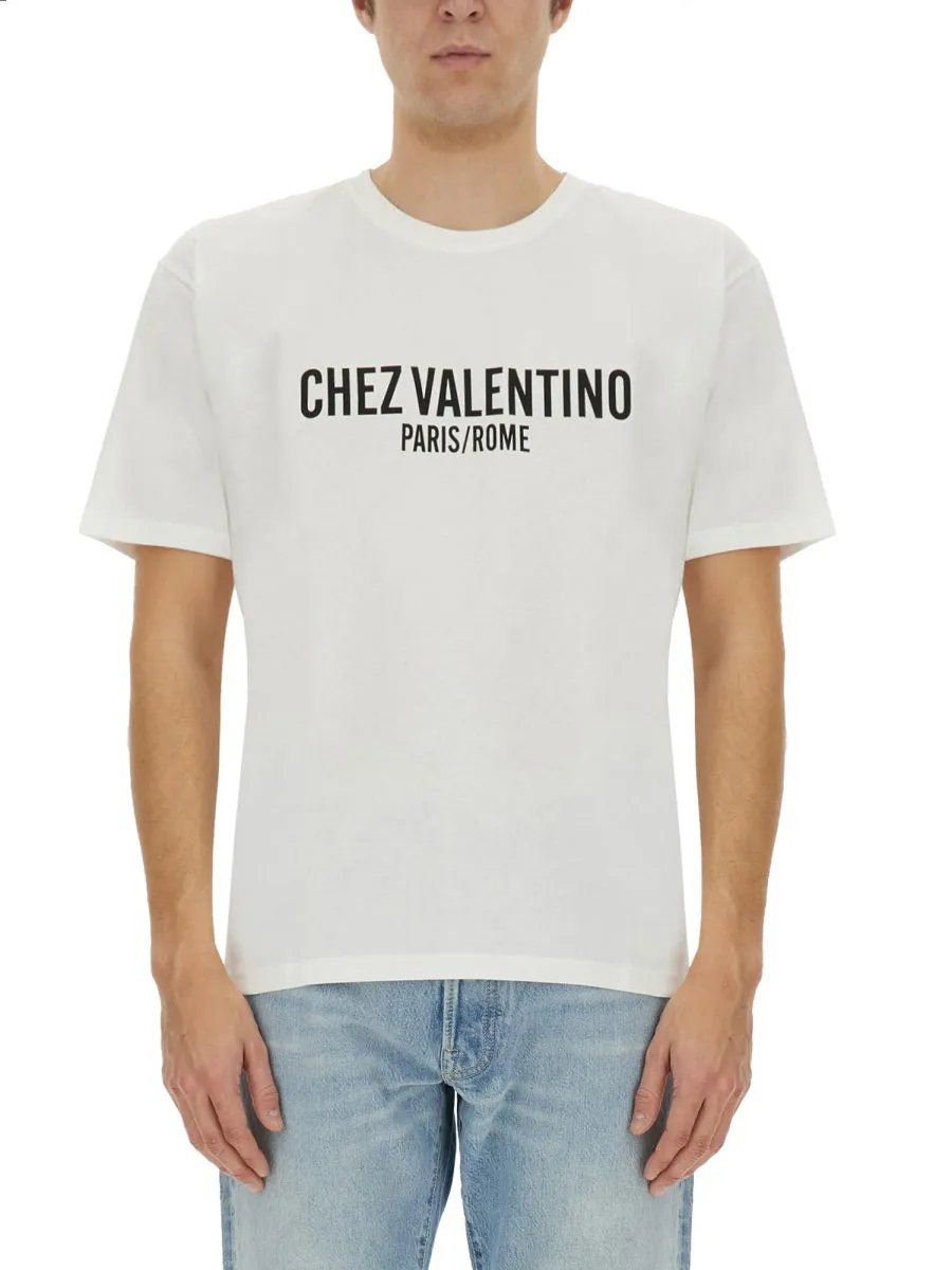 Cotton T-Shirt With "Chez Valentino" Print sold by Wanan Luxury