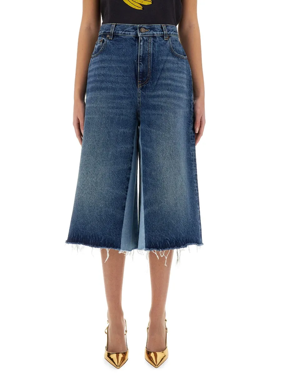Patchwork Denim Bermuda Shorts sold by Wanan Luxury