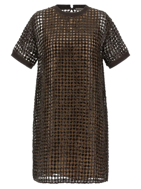 Sequin Mesh Dress Dresses Brown sold by Wanan Luxury