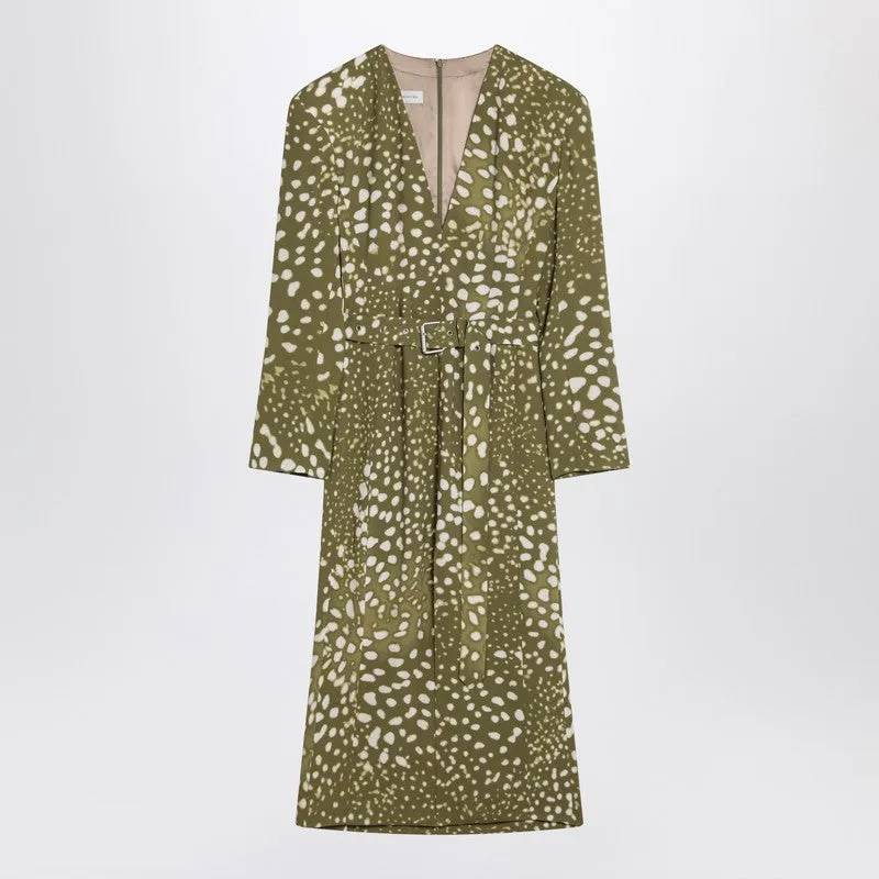 Dress With Belt And Khaki Green Print sold by Wanan Luxury
