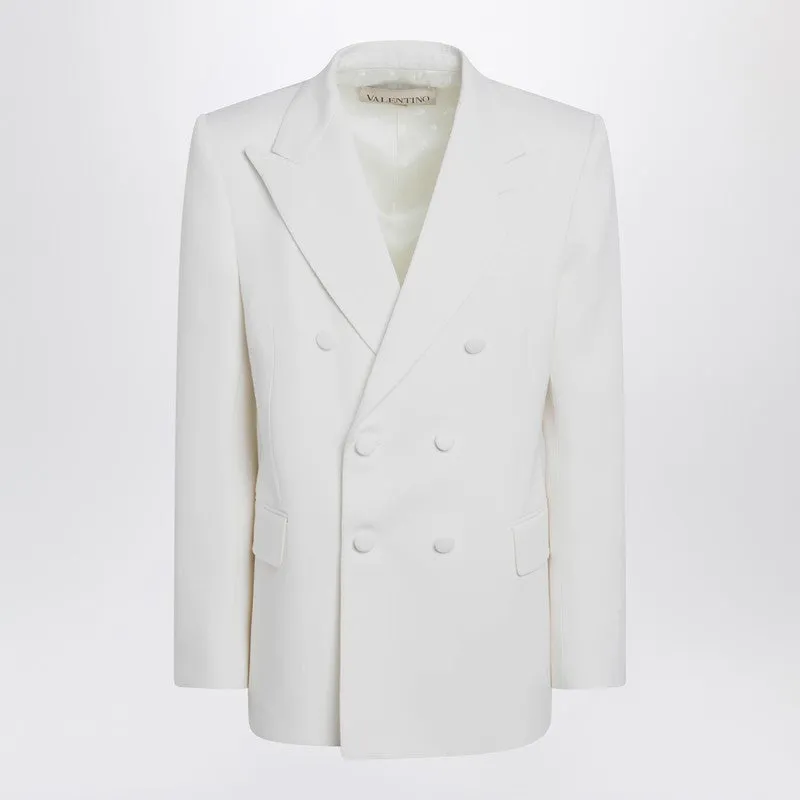 Milk-Colored Double-Breasted Jacket In Wool made by Valentino