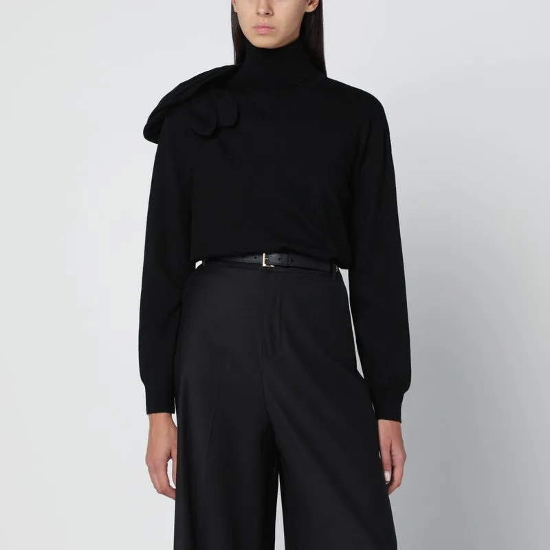 Black Turtleneck Sweater With Flower Detail sold by Wanan Luxury