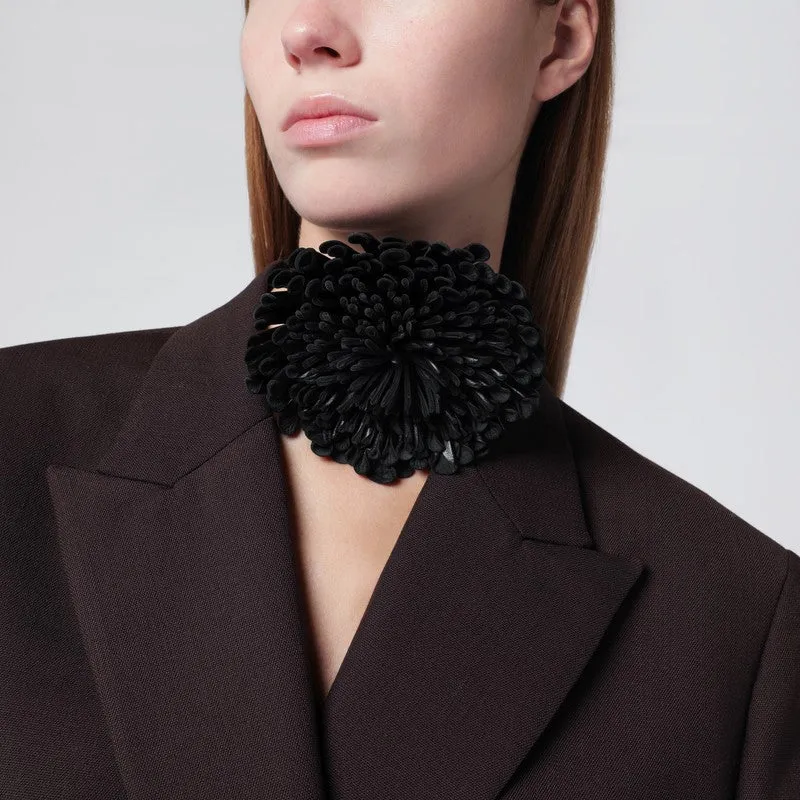 Black Leather Flower Choker sold by Wanan Luxury product image thumbnail 2