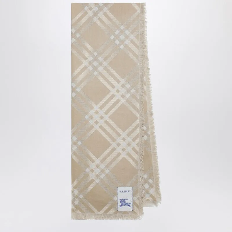 Beige/Ecru Check Silk And Wool Scarf sold by Wanan Luxury