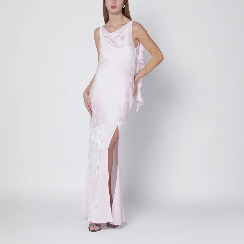 Long Pink Satin Jacquard Dress With Ruffles sold by Wanan Luxury
