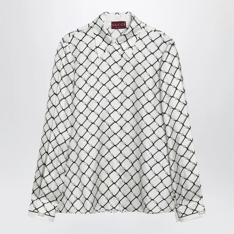 White Printed Silk Twill Shirt sold by Wanan Luxury