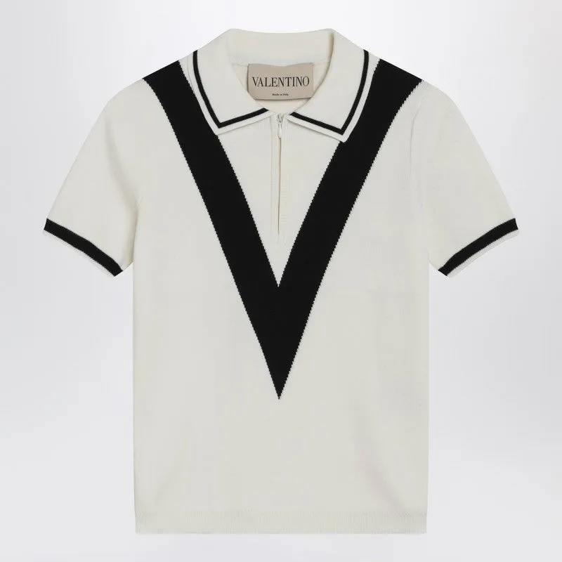 Ivory And Black V-Inlay Polo Shirt made by Valentino