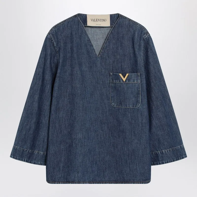 Denim Shirt With V Gold Details sold by Wanan Luxury