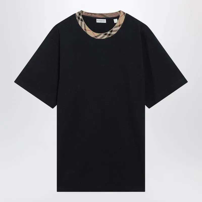 Navy T-Shirt With Check Trims sold by Wanan Luxury