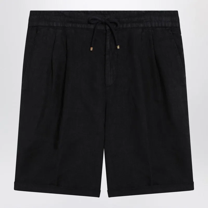 Navy Blue Linen Drawstring Bermuda Shorts sold by Wanan Luxury