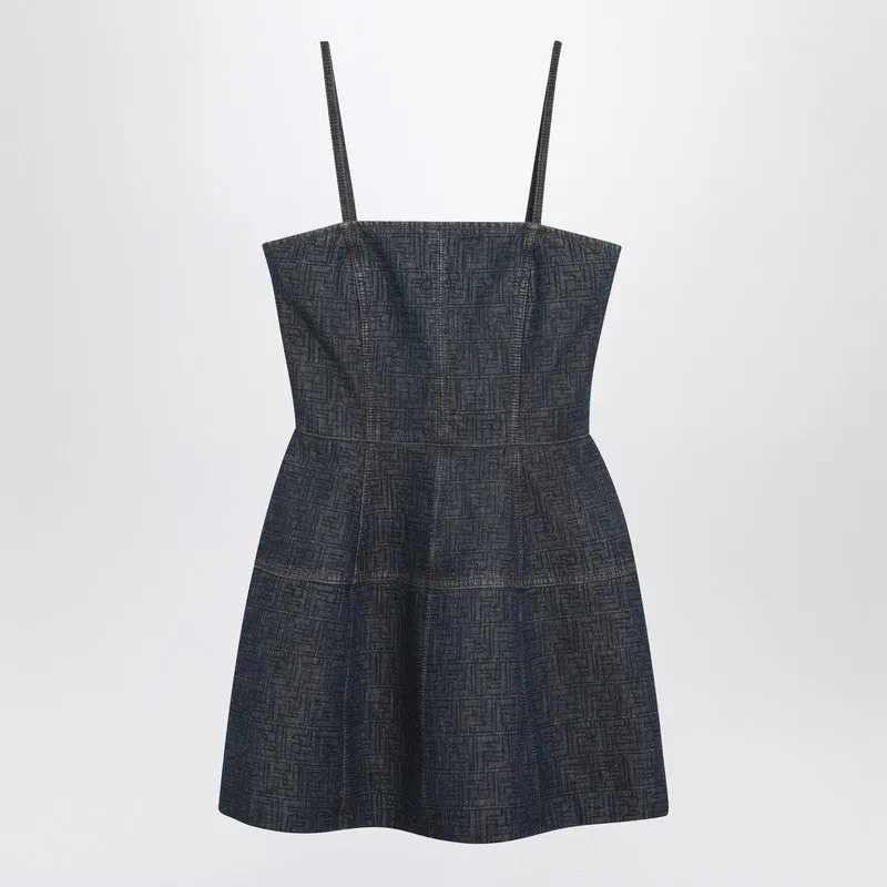 Dark Blue Ff Denim Bustier Dress made by Fendi