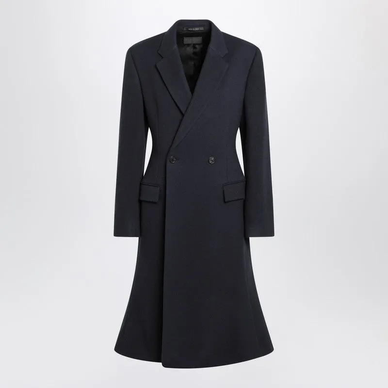 Navy Blue Midi Godet Wool Coat made by Balenciaga