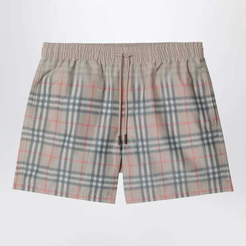 Beige Swim Shorts With Faded Check Pattern made by Burberry