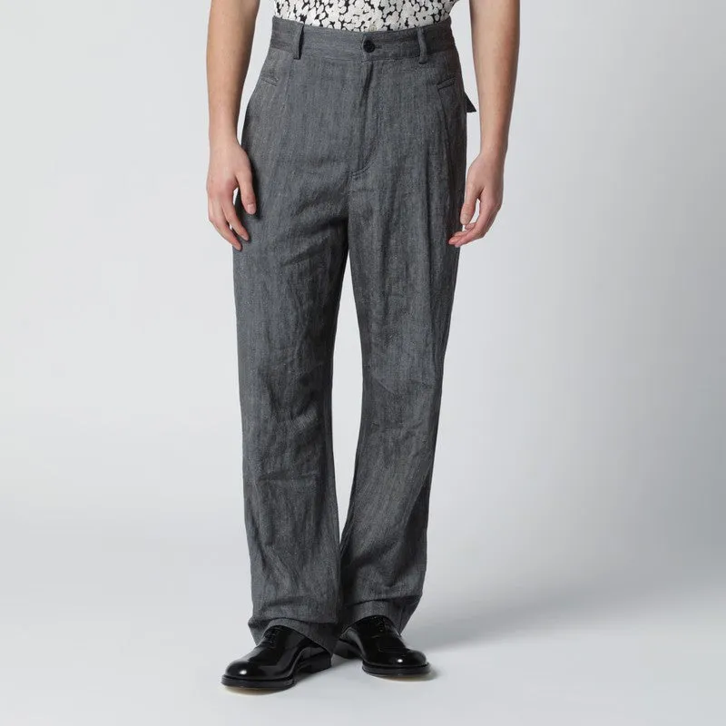 Black Herringbone Trousers sold by Wanan Luxury