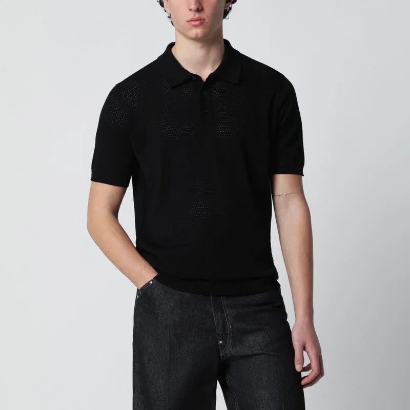 Black Openwork Cotton Polo sold by Wanan Luxury
