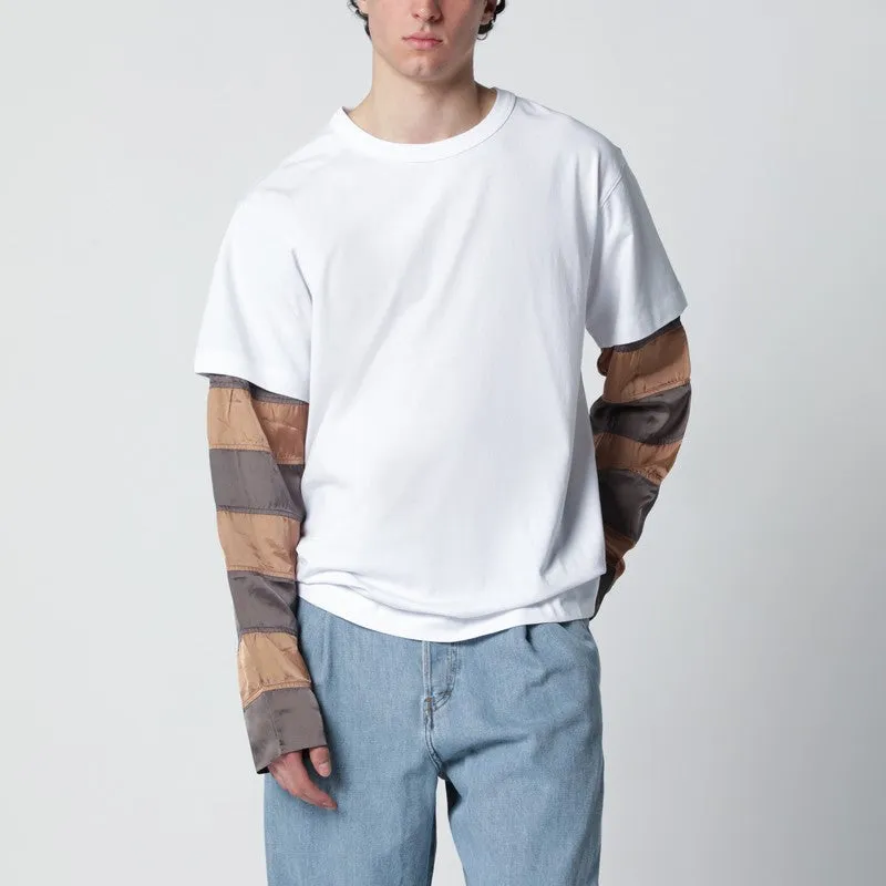 White T-Shirt With Striped Sleeves sold by Wanan Luxury