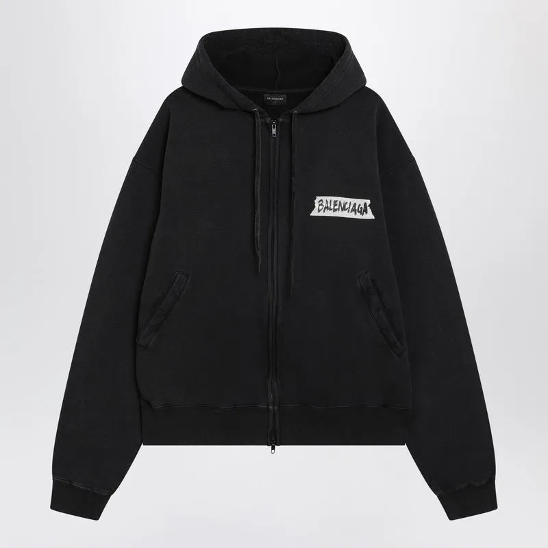 Black Washed Masking Tape Oversize Hoodie sold by Wanan Luxury