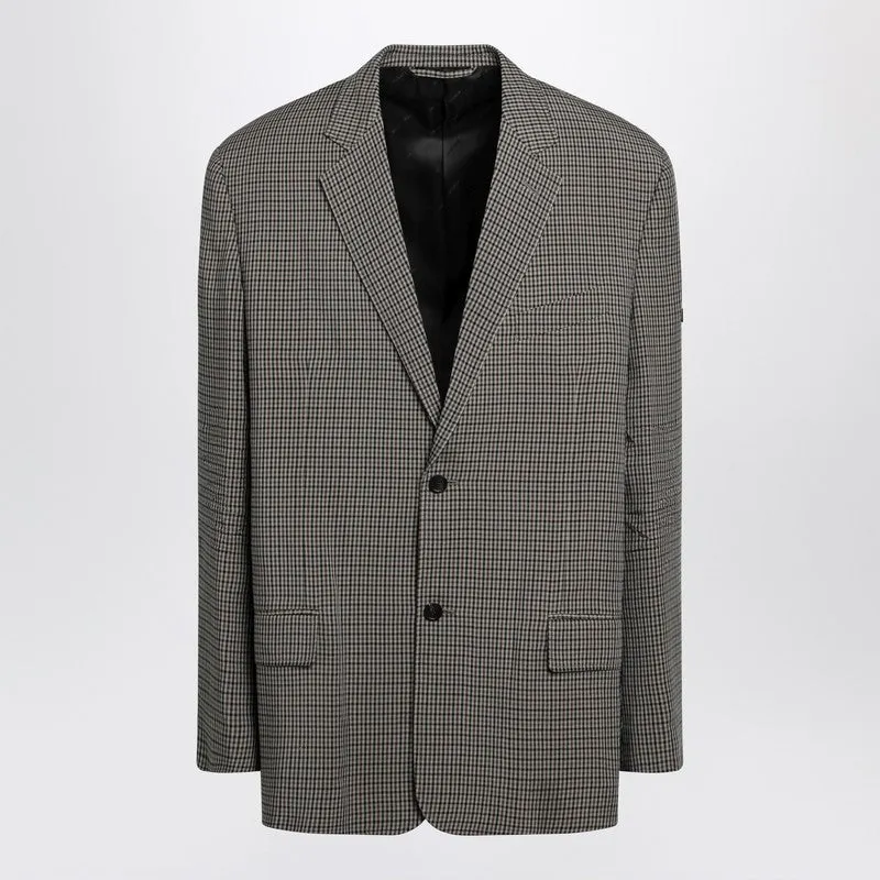 Khaki And Brown Gingham Jacket sold by Wanan Luxury