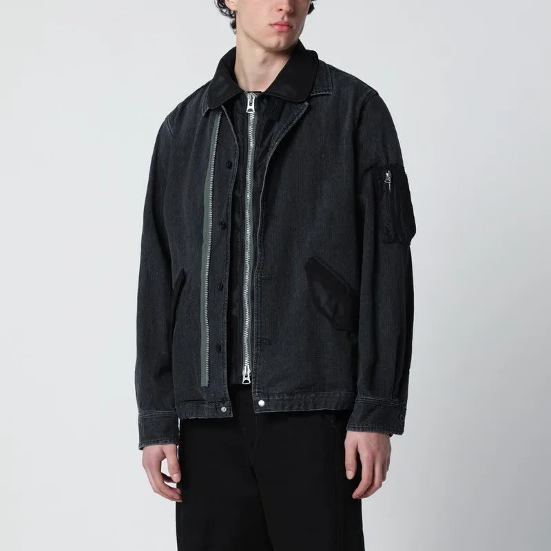 Black Denim Jacket With Nylon Inserts sold by Wanan Luxury