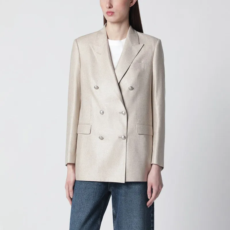 Beige Silk Double-Breasted Jacket sold by Wanan Luxury