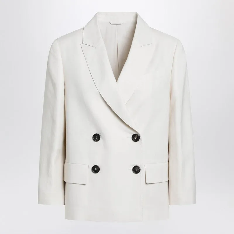 Ivory Fluid Twill Jacket In Viscose And Linen sold by Wanan Luxury