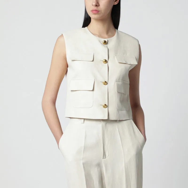 Sand-Colored Linen-Blend Waistcoat sold by Wanan Luxury