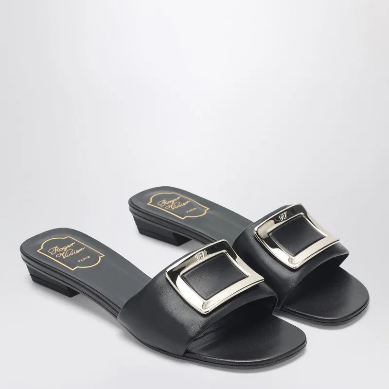 Square Buckle Leather Slides made by Roger Vivier