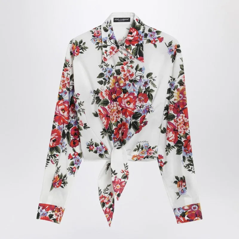 White Cropped Shirt With Floral Print sold by Wanan Luxury