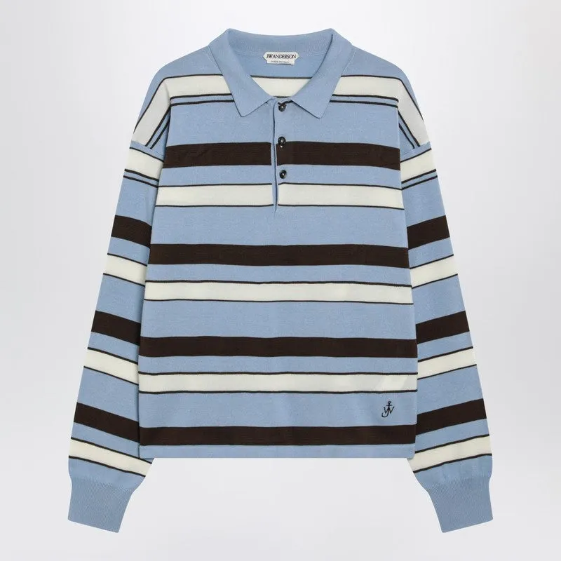 Light Blue Striped Cotton-Blend Polo sold by Wanan Luxury