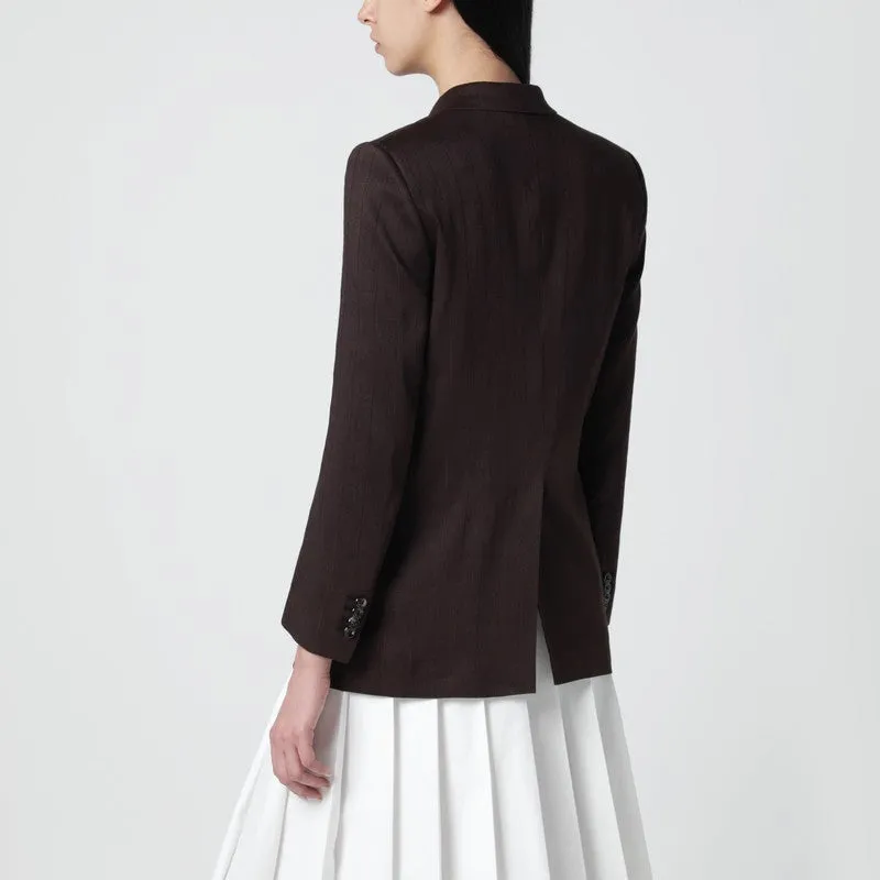 Brown Linen-Blend Double-Breasted Jacket sold by Wanan Luxury product image thumbnail 2