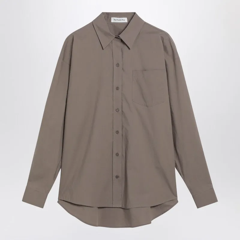 Taupe Ornella Asymmetric Shirt sold by Wanan Luxury