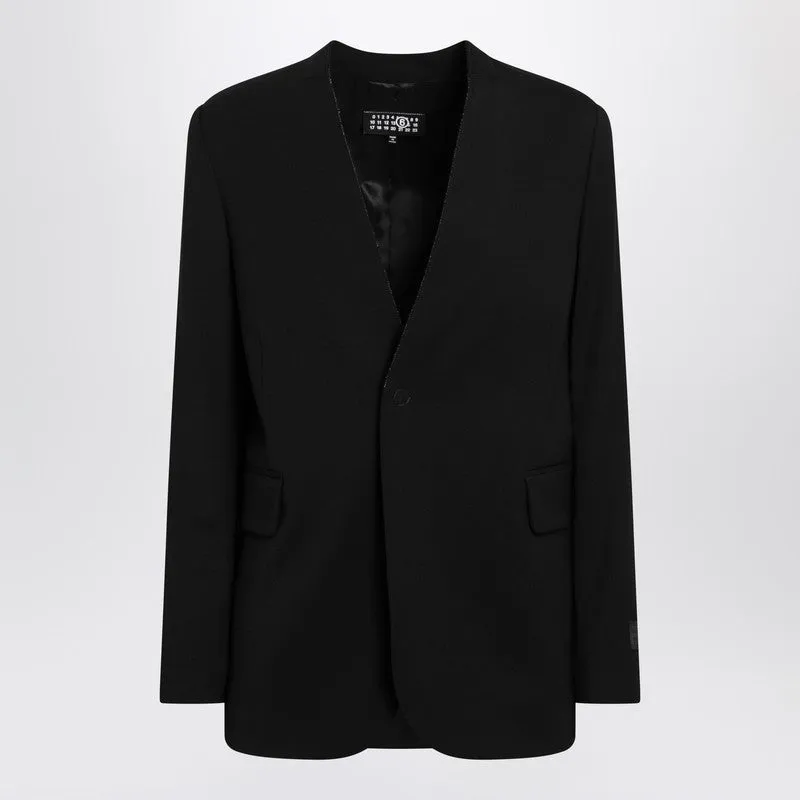 Black Collarless Single-Breasted Blazer sold by Wanan Luxury