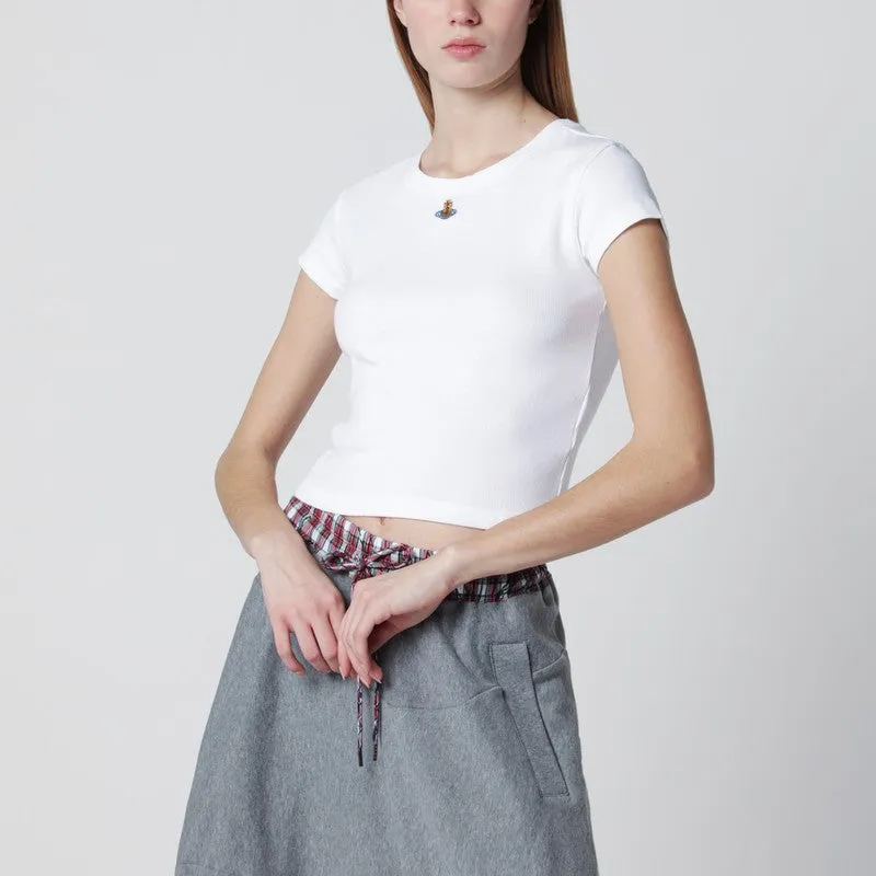 White Cropped T-Shirt With Orb Logo sold by Wanan Luxury