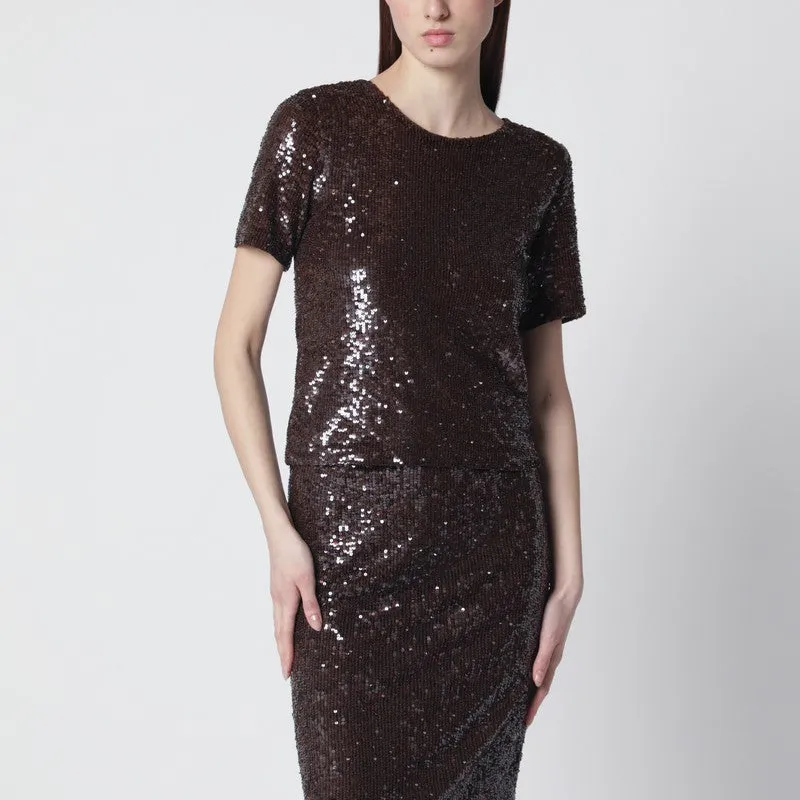 Brown Sequin Knit Top sold by Wanan Luxury