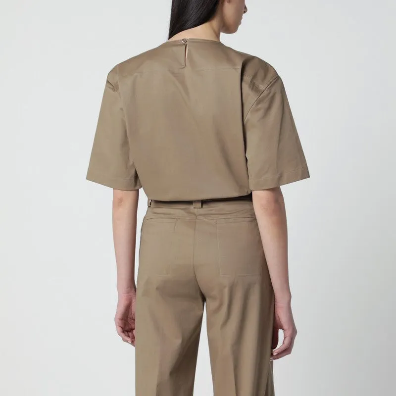 Short-Sleeve Cognac Cotton Top sold by Wanan Luxury product image thumbnail 2