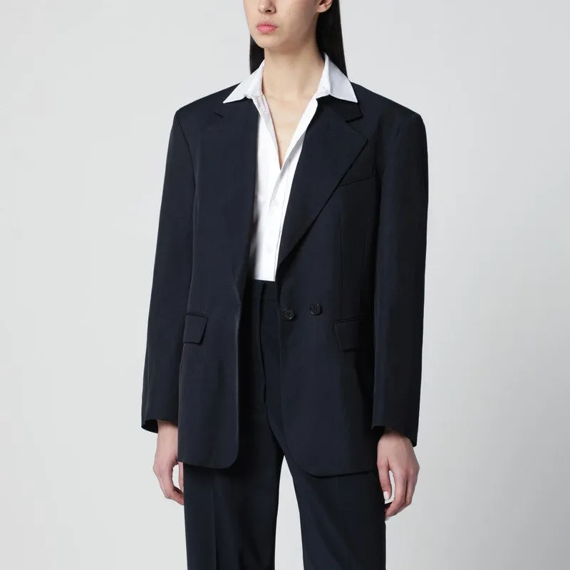 Blue Linen-Blend Single-Breasted Jacket made by P.A.R.O.S.H.