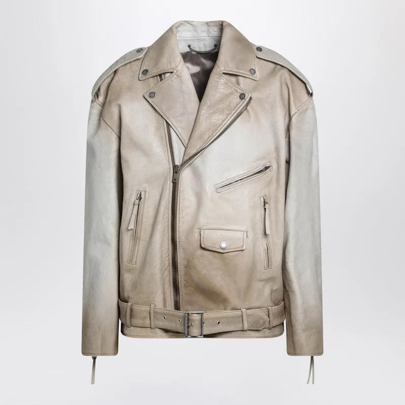 Beige Leather Phoebe Jacket sold by Wanan Luxury