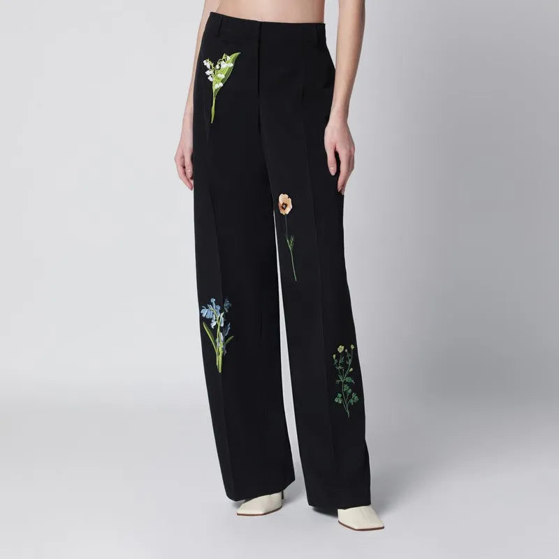 Black Wool Trousers With Floral Embroidery made by Stella McCartney