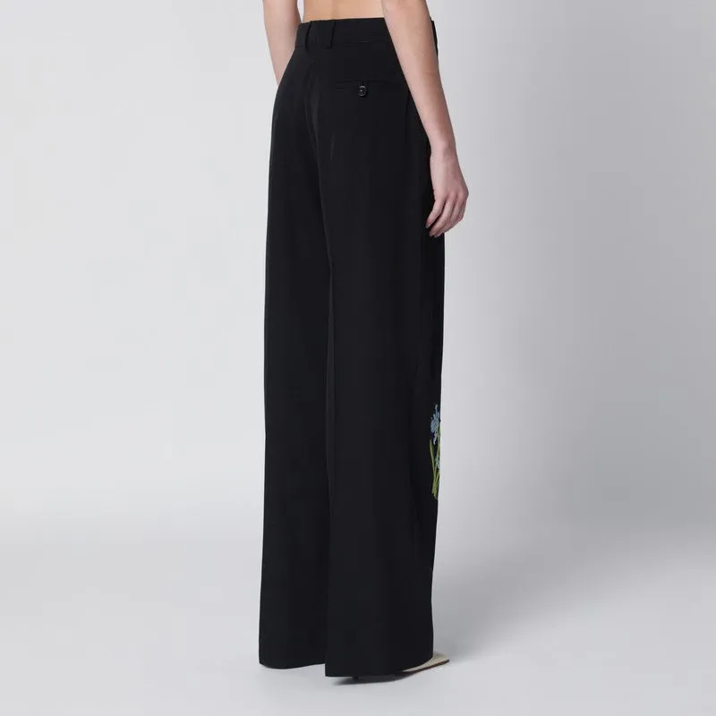 Black Wool Trousers With Floral Embroidery sold by Wanan Luxury product image thumbnail 2