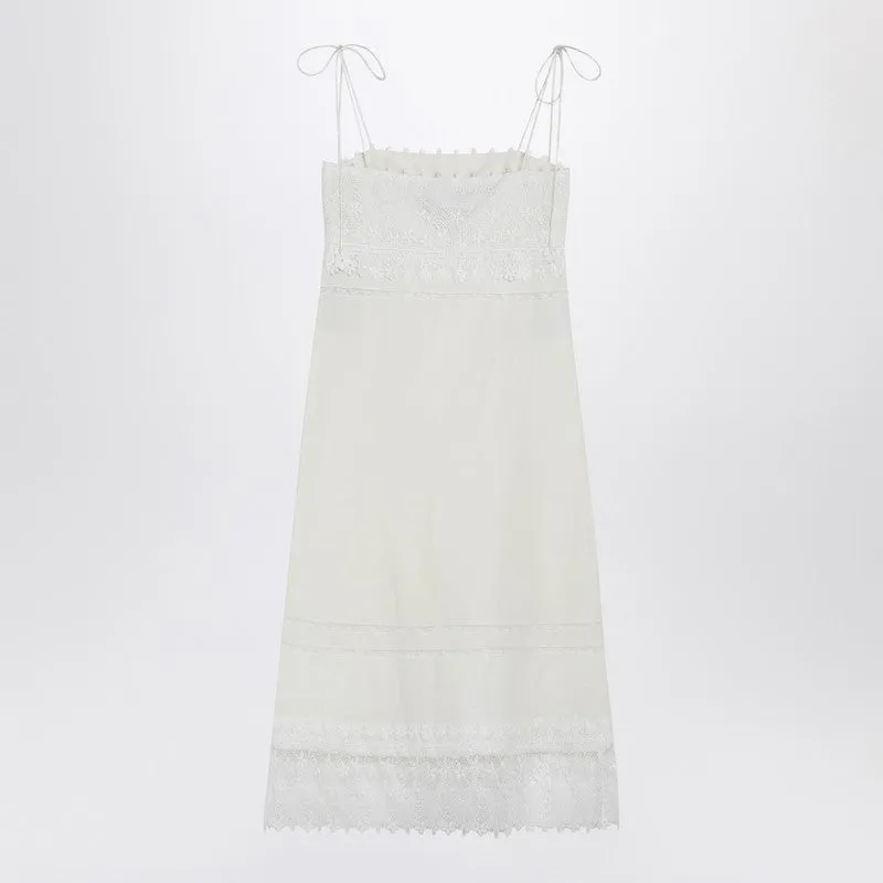 Ivory Linen Midi Dress With Sangallo Embroidery sold by Wanan Luxury product image thumbnail 2