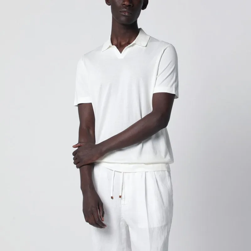 Milk-White Cotton Knit Polo sold by Wanan Luxury