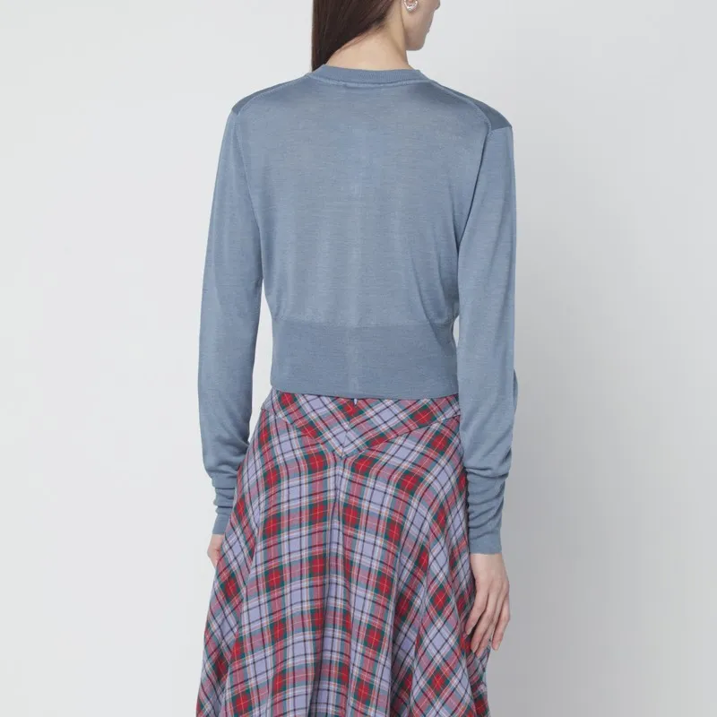 Ice-Blue Cropped Wool And Silk Cardigan sold by Wanan Luxury product image thumbnail 2