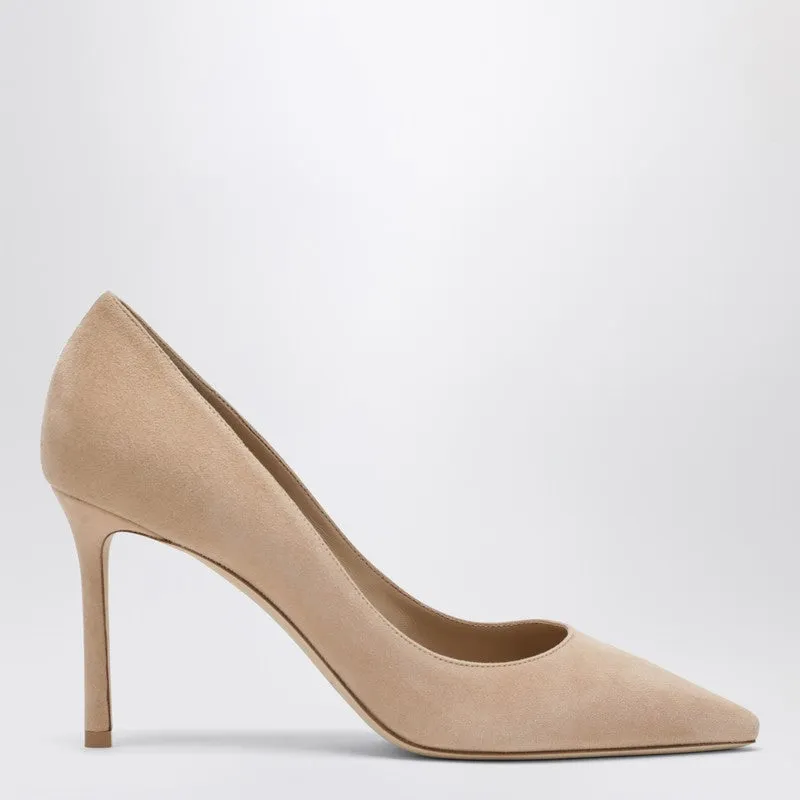 Romy 85 Light Beige Suede Pumps made by Jimmy Choo