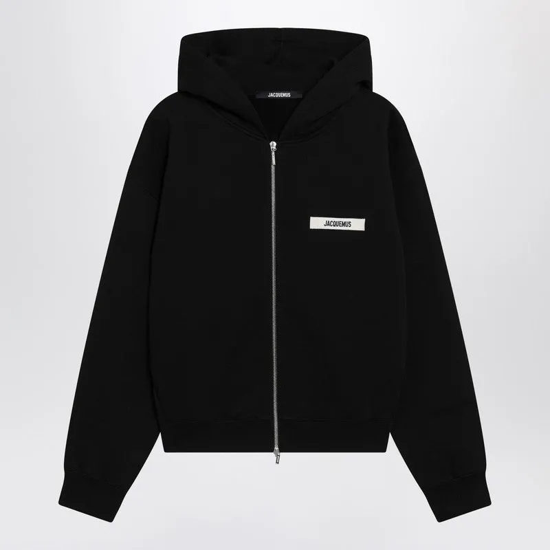 Black Zip-Up Sweatshirt With Grosgrain Logo sold by Wanan Luxury