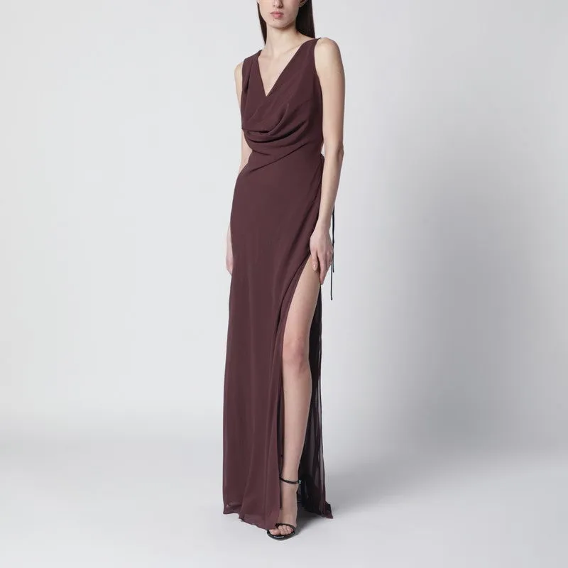 Aubergine Silk-Blend Long Dress made by Wanan Luxury